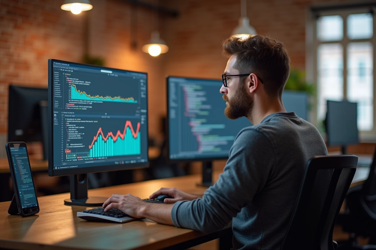 Développeur web analysant les résultats d'audit UX et les données de taux de rebond d'un site internet