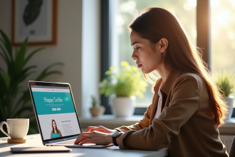 Jeune femme professionnelle travaillant sur un ordinateur portable