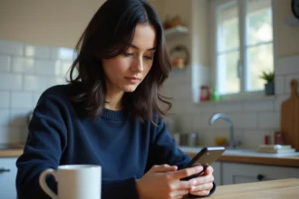 Femme consultant son compte Réglo Mobile sur smartphone pour changer de forfait
