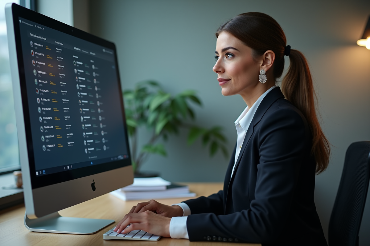 Femme d affaires utilisant un gestionnaire de mots de passe