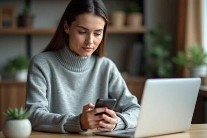Femme tenant un smartphone Android et cherchant le presse-papiers dans les paramètres de l'écran