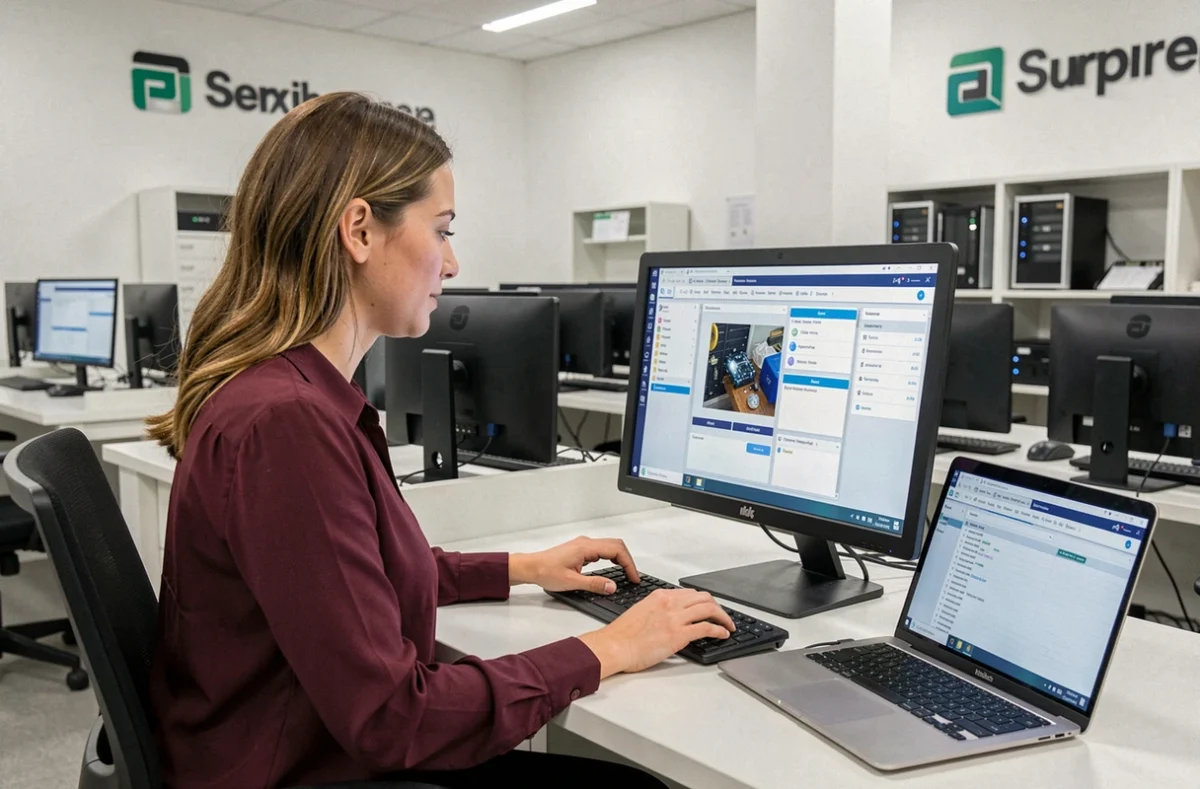 Technicienne de GClické gérant les réparations informatiques via un logiciel spécialisé