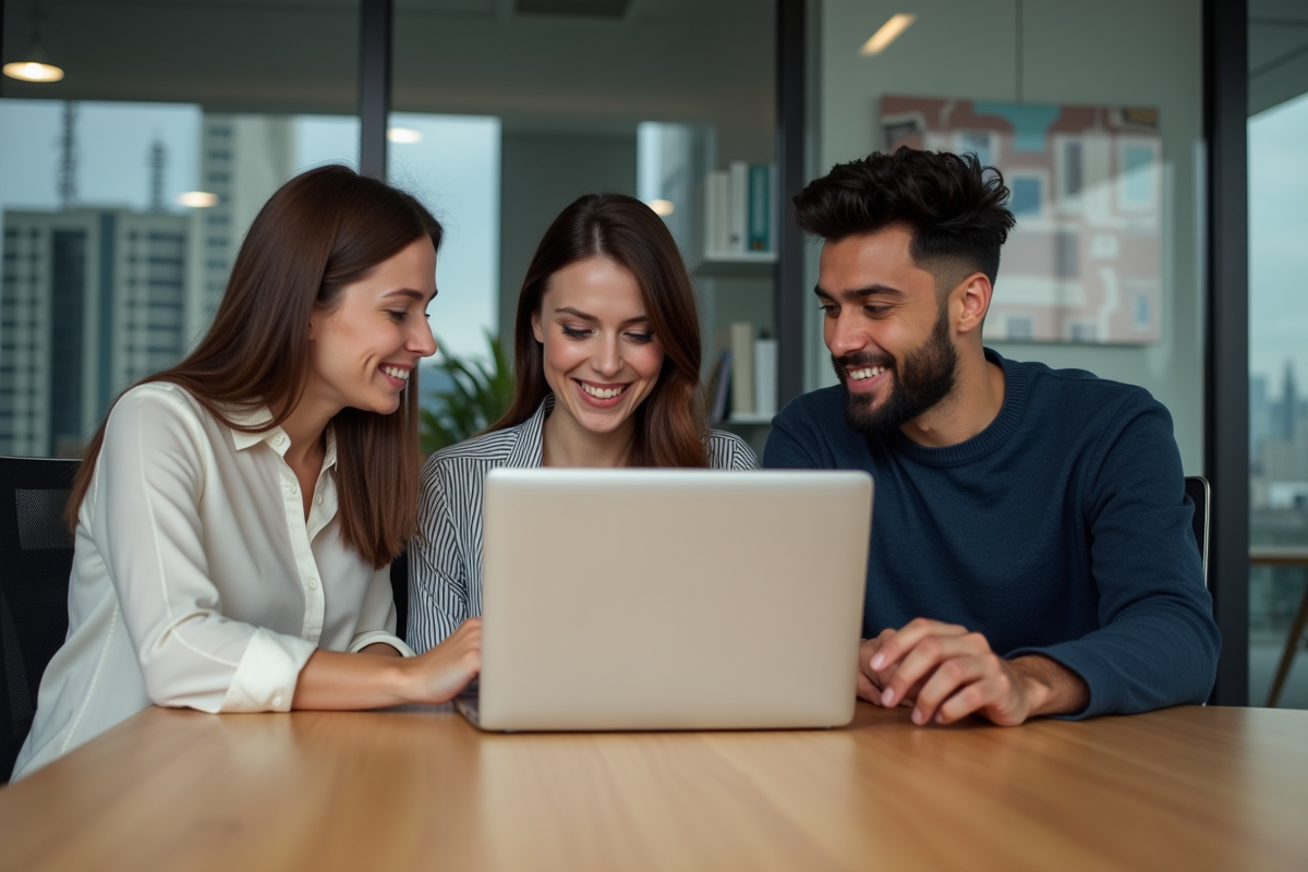 Groupe de professionnels en réunion de travail moderne