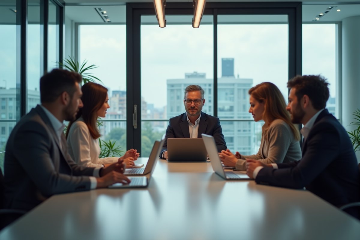 Groupe de professionnels en réunion dans un bureau moderne