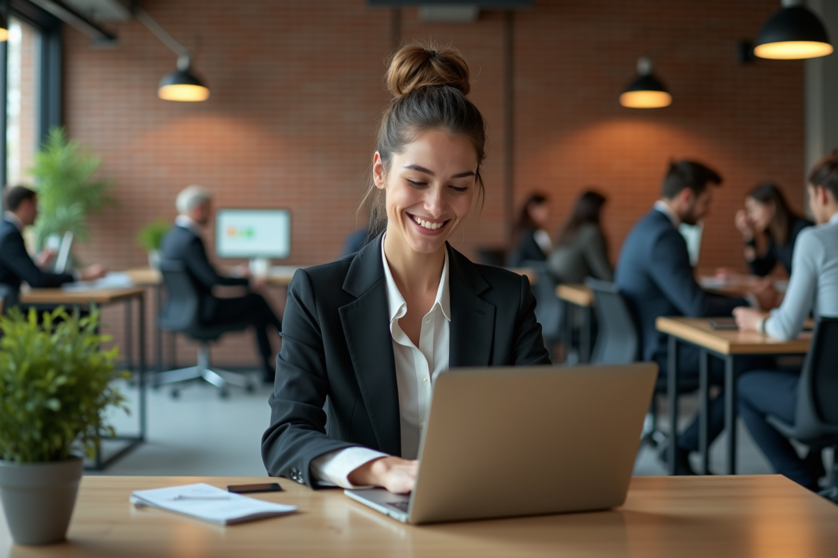 Jeune femme gestionnaire travaillant sur son ordinateur