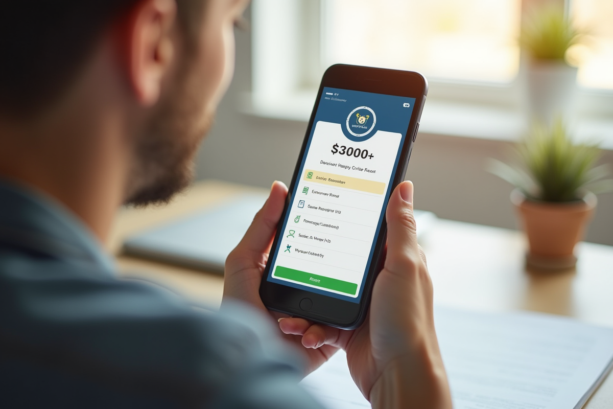 Main tenant un smartphone affichant la page tarifaire de Happy Scribe