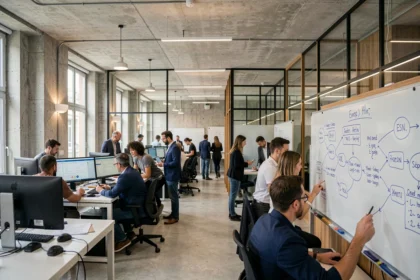 Vue d'ensemble d'un open-space moderne représentant les meilleures ESN en Nouvelle-Aquitaine