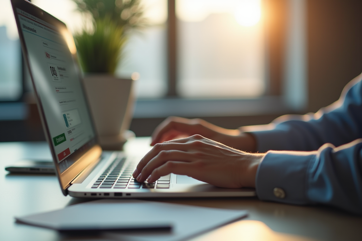 Personne utilisant un ordinateur portable pour se connecter à une messagerie web