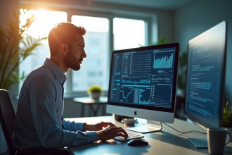 Professionnel informatique analysant des données de cybersécurité