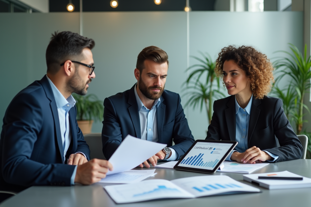 Groupe de professionnels discutant autour d
