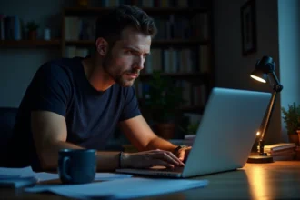 Homme anxieux devant un ordinateur portable après avoir reçu un avertissement de violation de données VERY